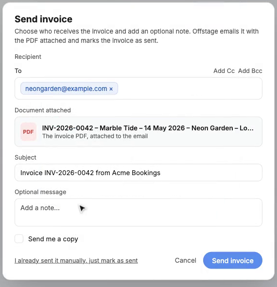 Sending an invoice by email