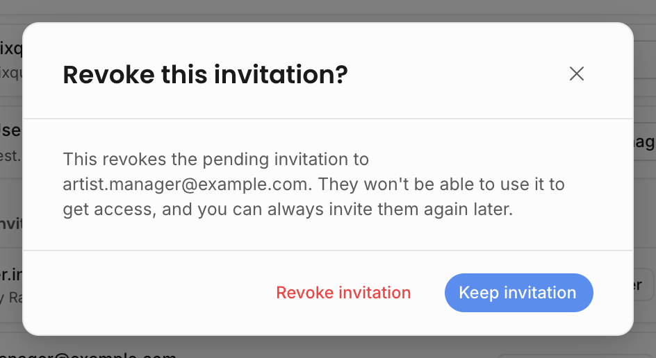 Revoke this invitation confirmation dialog for a pending external user invitation