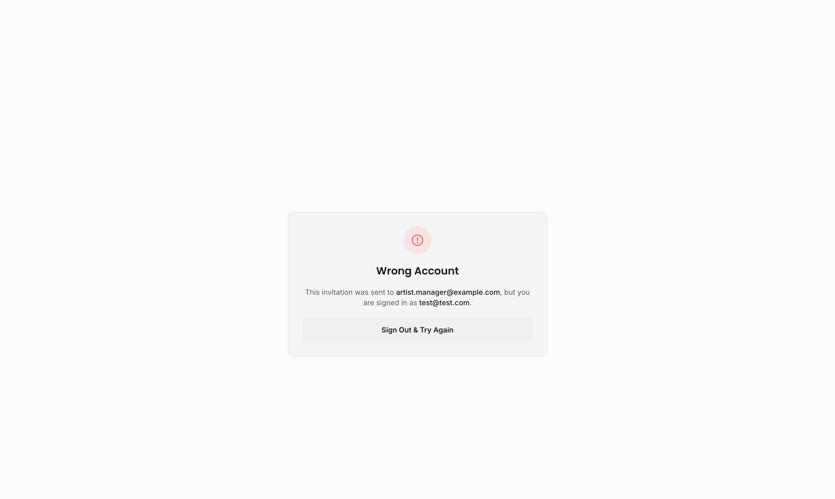 Wrong account warning for an external invitation opened while signed in as another email