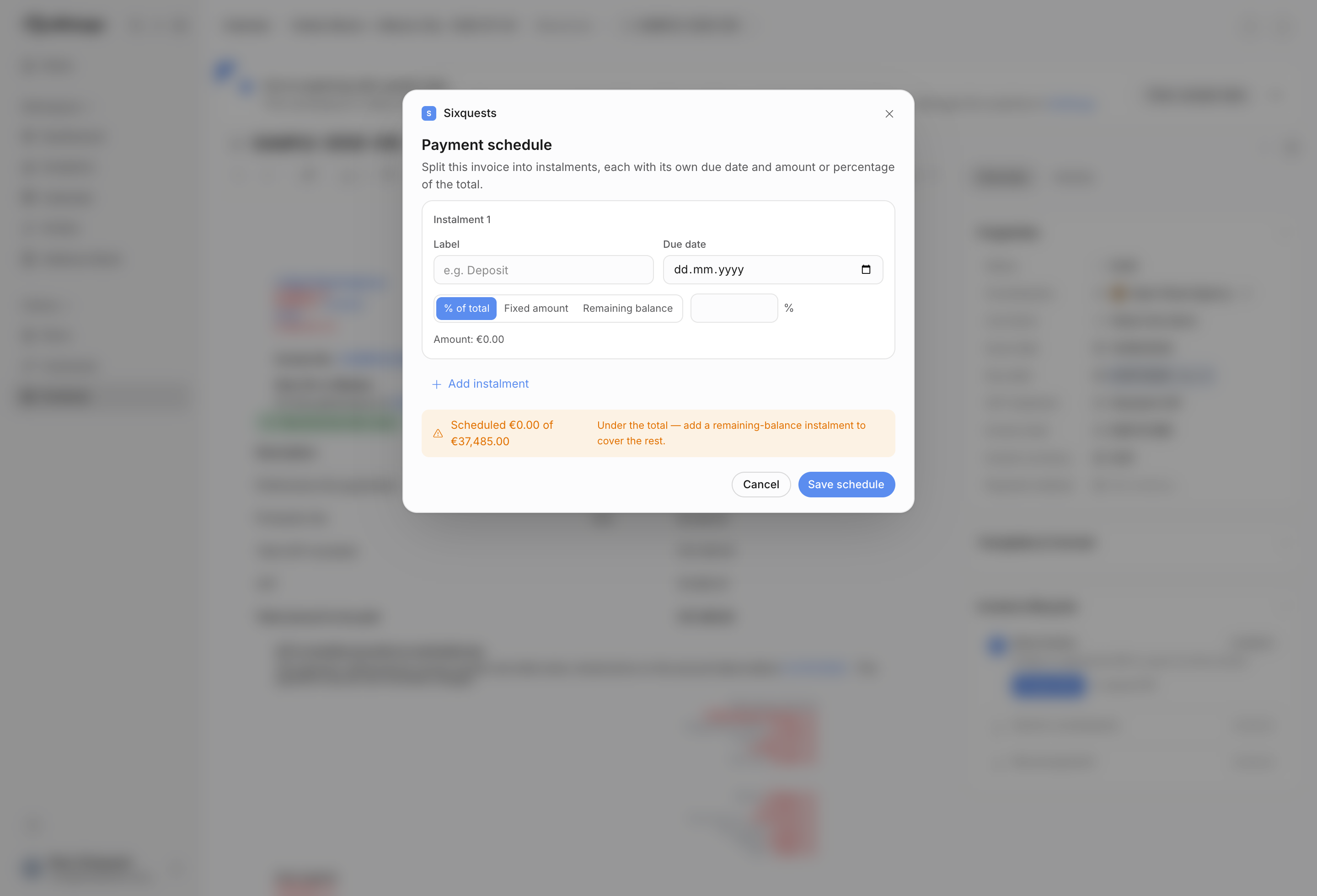 Invoice payment schedule