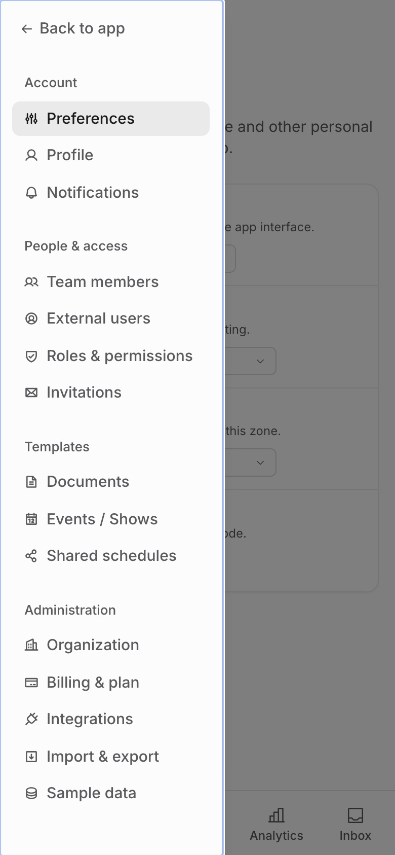 Mobile Settings menu open with Team members under People and access