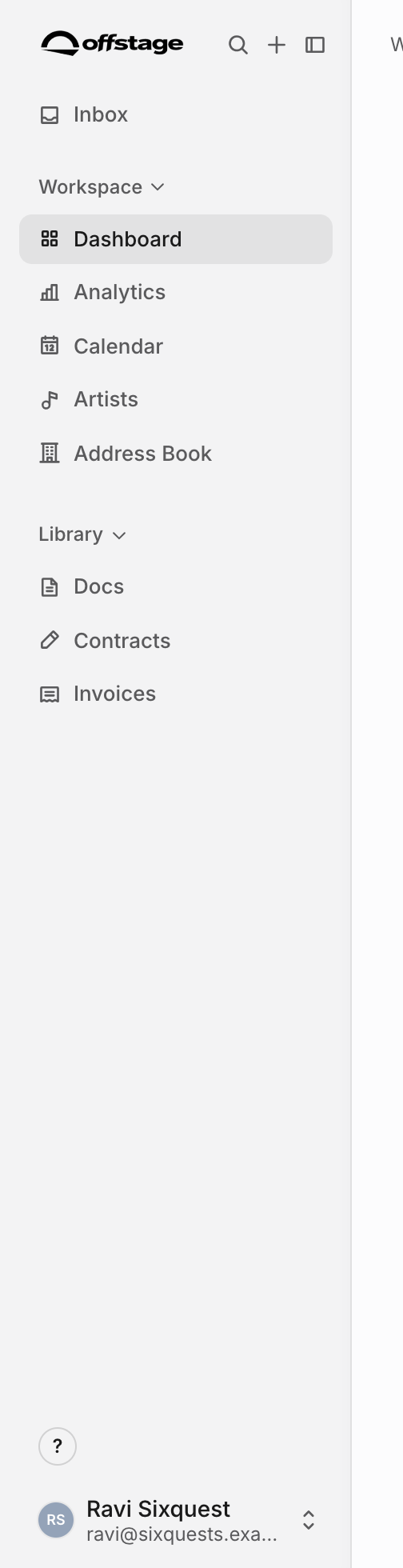 Owner sidebar with Analytics, Calendar, Artists, Address Book, Docs, Contracts, and Invoices visible