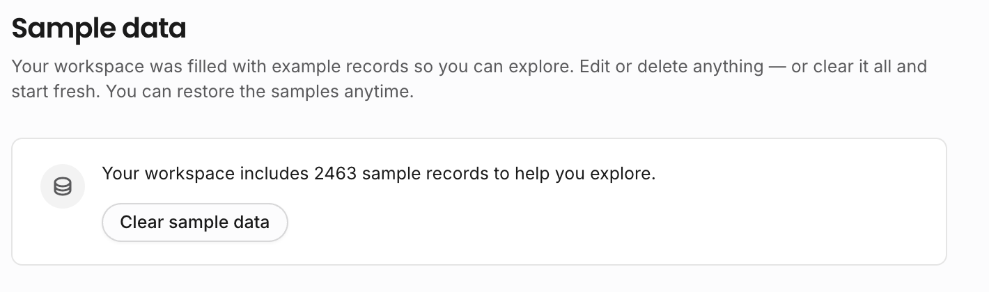 Clear sample data confirmation