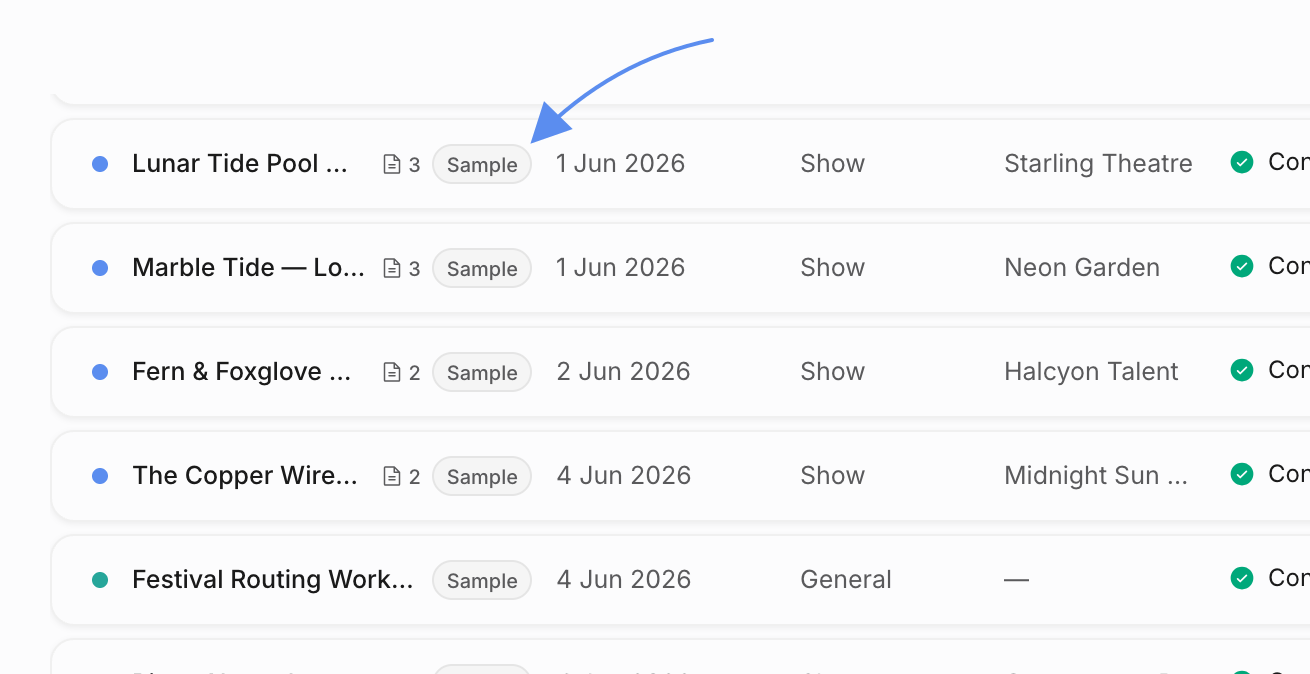 Sample data controls in Offstage